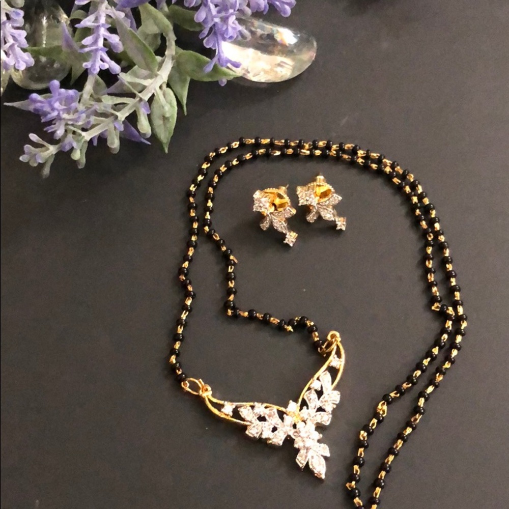 Indian Black Bead Mangalsutra Necklace+Earrings